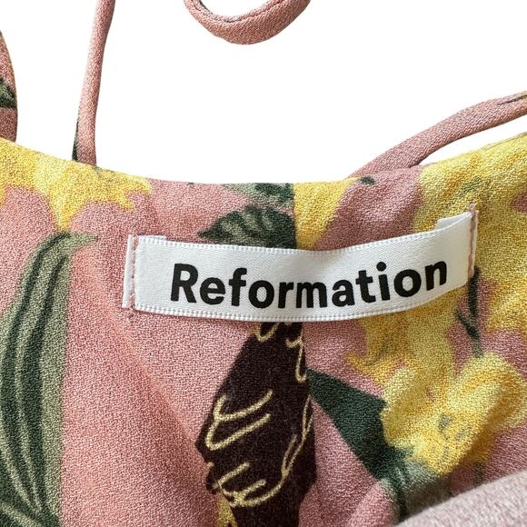 Reformation Midi Slip Dress Chianti Blush Pink Conga Tropical floral birds Small - Picture 9 of 13
